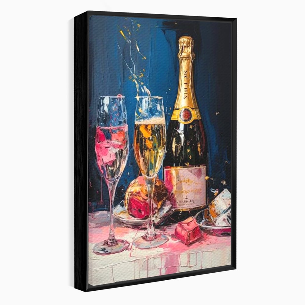 Leinwand Premium Canvas Wall Art, LuxCanva® N1046, Festlicher Moment, Champagner, Getränk, Glas, Gläser, Luxus, Eleganz, Party, Toast, Anlass, Kneipe, Lounge, Bar, Restaurant, Küche