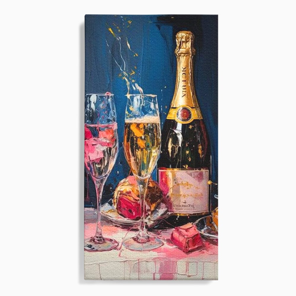 Leinwand Premium Canvas Wall Art, LuxCanva® N1046, Festlicher Moment, Champagner, Getränk, Glas, Gläser, Luxus, Eleganz, Party, Toast, Anlass, Kneipe, Lounge, Bar, Restaurant, Küche