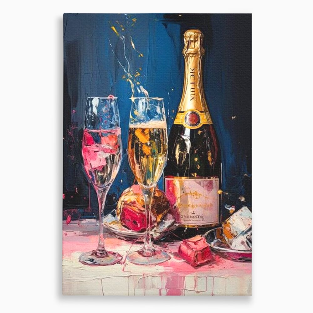 Leinwand Premium Canvas Wall Art, LuxCanva® N1046, Festlicher Moment, Champagner, Getränk, Glas, Gläser, Luxus, Eleganz, Party, Toast, Anlass, Kneipe, Lounge, Bar, Restaurant, Küche