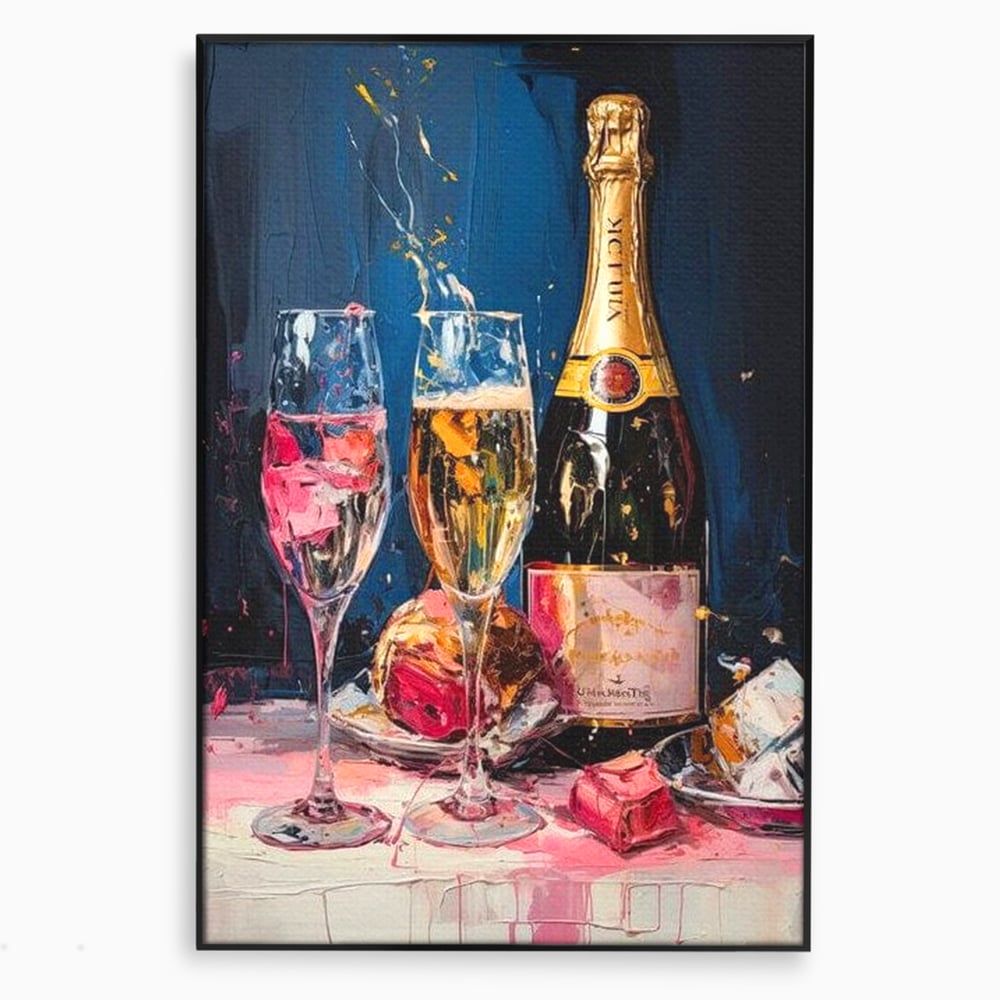 Leinwand Premium Canvas Wall Art, LuxCanva® N1046, Festlicher Moment, Champagner, Getränk, Glas, Gläser, Luxus, Eleganz, Party, Toast, Anlass, Kneipe, Lounge, Bar, Restaurant, Küche