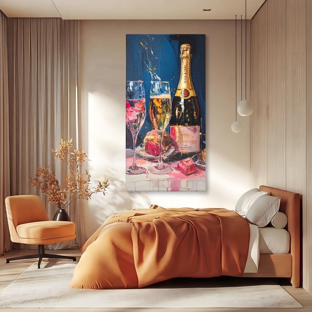 Leinwand Premium Canvas Wall Art, LuxCanva® N1046, Festlicher Moment, Champagner, Getränk, Glas, Gläser, Luxus, Eleganz, Party, Toast, Anlass, Kneipe, Lounge, Bar, Restaurant, Küche