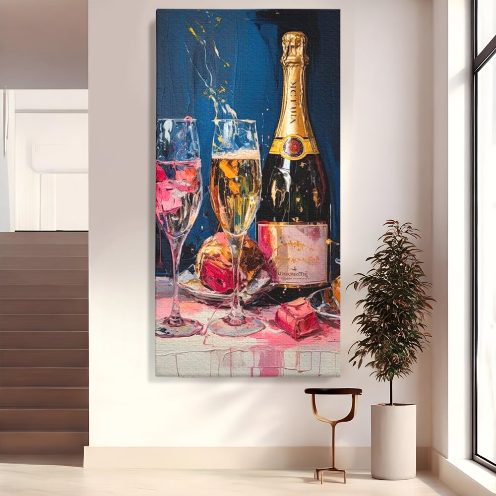 Leinwand Premium Canvas Wall Art, LuxCanva® N1046, Festlicher Moment, Champagner, Getränk, Glas, Gläser, Luxus, Eleganz, Party, Toast, Anlass, Kneipe, Lounge, Bar, Restaurant, Küche