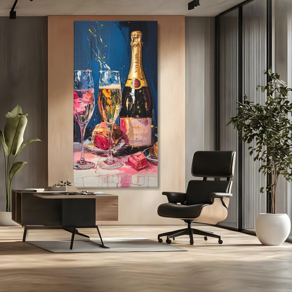 Leinwand Premium Canvas Wall Art, LuxCanva® N1046, Festlicher Moment, Champagner, Getränk, Glas, Gläser, Luxus, Eleganz, Party, Toast, Anlass, Kneipe, Lounge, Bar, Restaurant, Küche