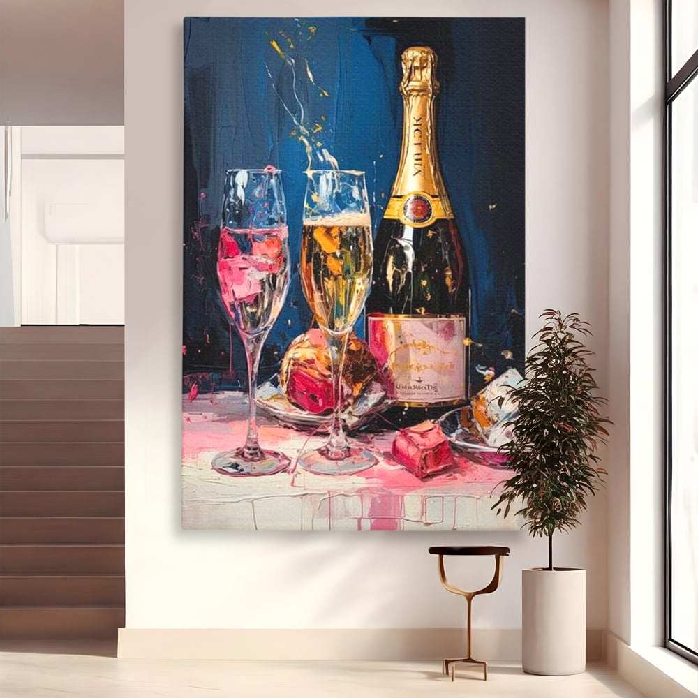 Leinwand Premium Canvas Wall Art, LuxCanva® N1046, Festlicher Moment, Champagner, Getränk, Glas, Gläser, Luxus, Eleganz, Party, Toast, Anlass, Kneipe, Lounge, Bar, Restaurant, Küche
