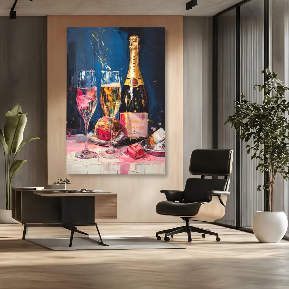 Leinwand Premium Canvas Wall Art, LuxCanva® N1046, Festlicher Moment, Champagner, Getränk, Glas, Gläser, Luxus, Eleganz, Party, Toast, Anlass, Kneipe, Lounge, Bar, Restaurant, Küche