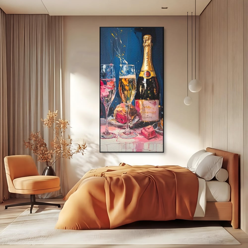 Leinwand Premium Canvas Wall Art, LuxCanva® N1046, Festlicher Moment, Champagner, Getränk, Glas, Gläser, Luxus, Eleganz, Party, Toast, Anlass, Kneipe, Lounge, Bar, Restaurant, Küche