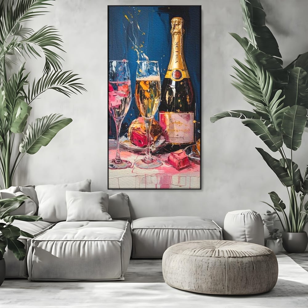 Leinwand Premium Canvas Wall Art, LuxCanva® N1046, Festlicher Moment, Champagner, Getränk, Glas, Gläser, Luxus, Eleganz, Party, Toast, Anlass, Kneipe, Lounge, Bar, Restaurant, Küche