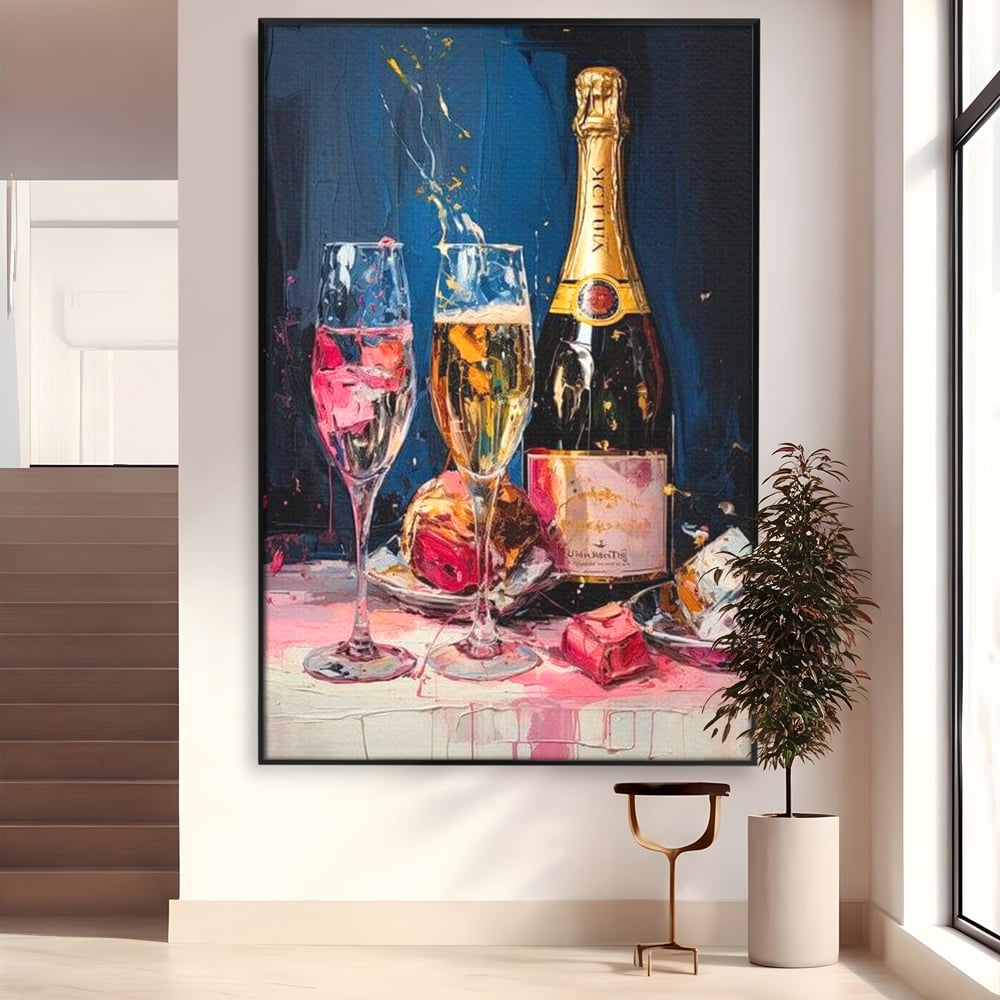 Leinwand Premium Canvas Wall Art, LuxCanva® N1046, Festlicher Moment, Champagner, Getränk, Glas, Gläser, Luxus, Eleganz, Party, Toast, Anlass, Kneipe, Lounge, Bar, Restaurant, Küche