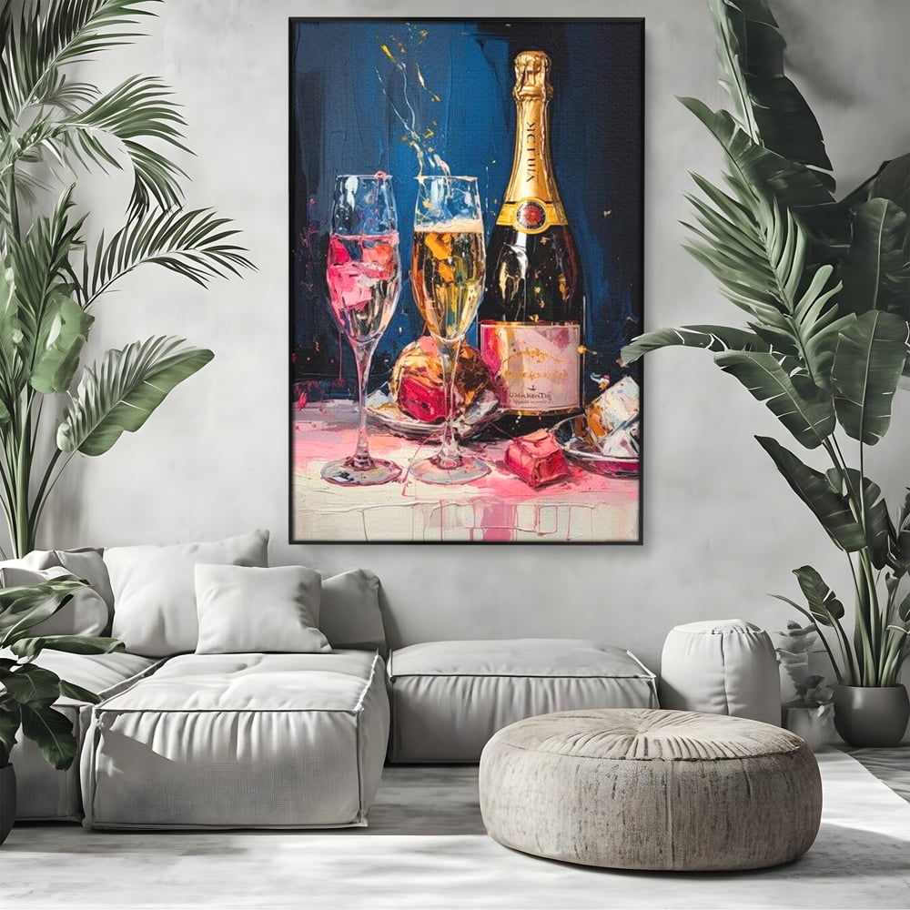 Leinwand Premium Canvas Wall Art, LuxCanva® N1046, Festlicher Moment, Champagner, Getränk, Glas, Gläser, Luxus, Eleganz, Party, Toast, Anlass, Kneipe, Lounge, Bar, Restaurant, Küche