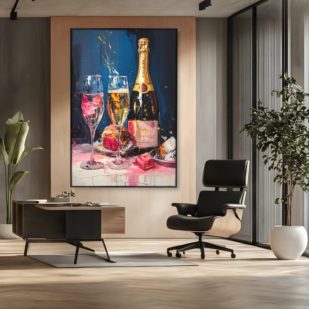 Leinwand Premium Canvas Wall Art, LuxCanva® N1046, Festlicher Moment, Champagner, Getränk, Glas, Gläser, Luxus, Eleganz, Party, Toast, Anlass, Kneipe, Lounge, Bar, Restaurant, Küche