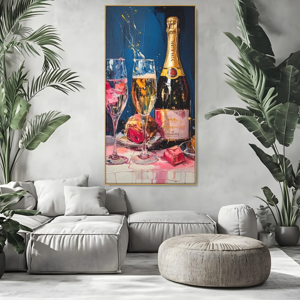 Leinwand Premium Canvas Wall Art, LuxCanva® N1046, Festlicher Moment, Champagner, Getränk, Glas, Gläser, Luxus, Eleganz, Party, Toast, Anlass, Kneipe, Lounge, Bar, Restaurant, Küche