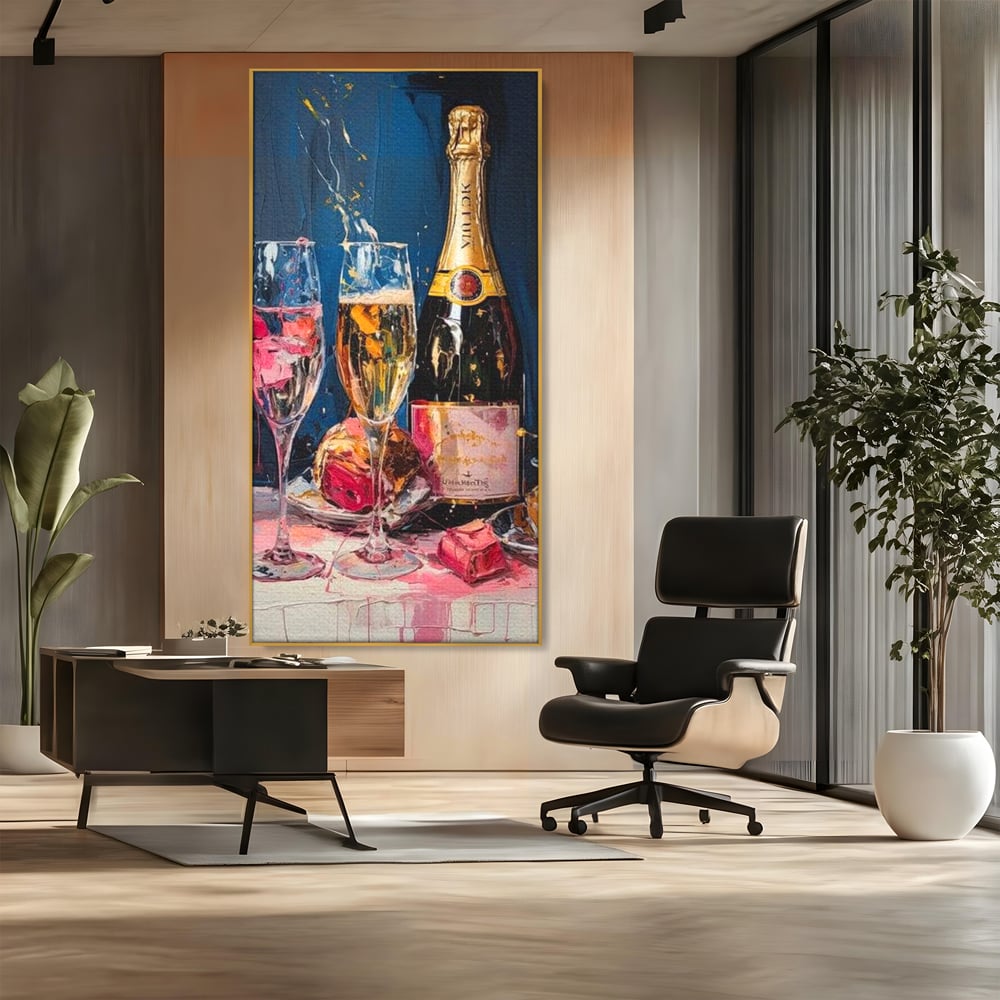 Leinwand Premium Canvas Wall Art, LuxCanva® N1046, Festlicher Moment, Champagner, Getränk, Glas, Gläser, Luxus, Eleganz, Party, Toast, Anlass, Kneipe, Lounge, Bar, Restaurant, Küche