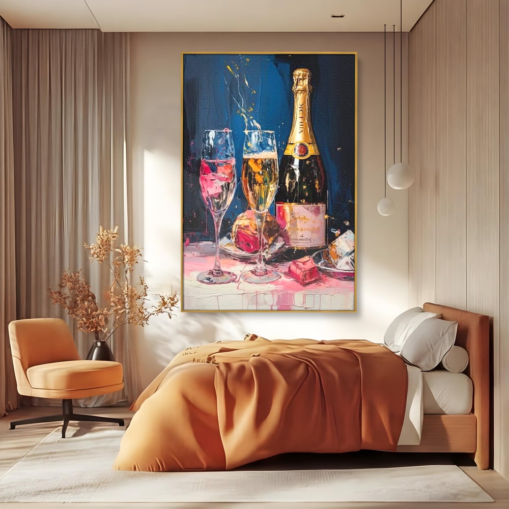 Leinwand Premium Canvas Wall Art, LuxCanva® N1046, Festlicher Moment, Champagner, Getränk, Glas, Gläser, Luxus, Eleganz, Party, Toast, Anlass, Kneipe, Lounge, Bar, Restaurant, Küche