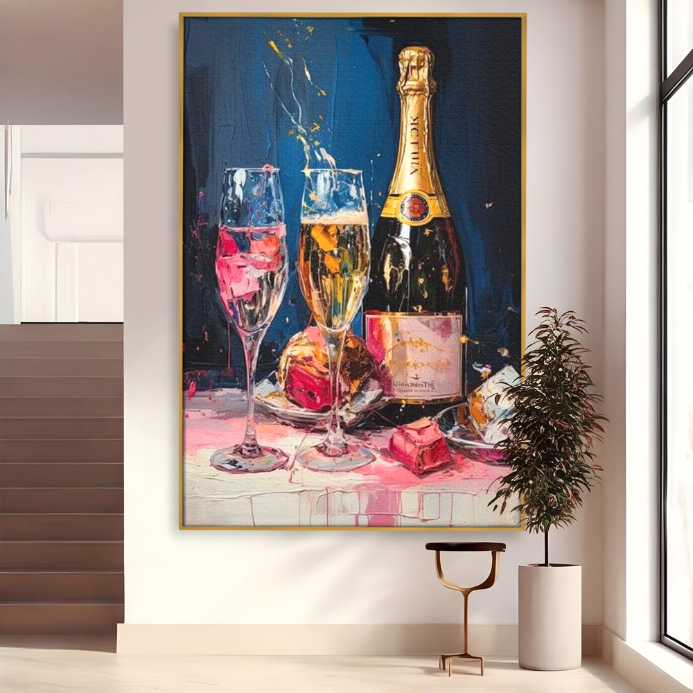 Leinwand Premium Canvas Wall Art, LuxCanva® N1046, Festlicher Moment, Champagner, Getränk, Glas, Gläser, Luxus, Eleganz, Party, Toast, Anlass, Kneipe, Lounge, Bar, Restaurant, Küche