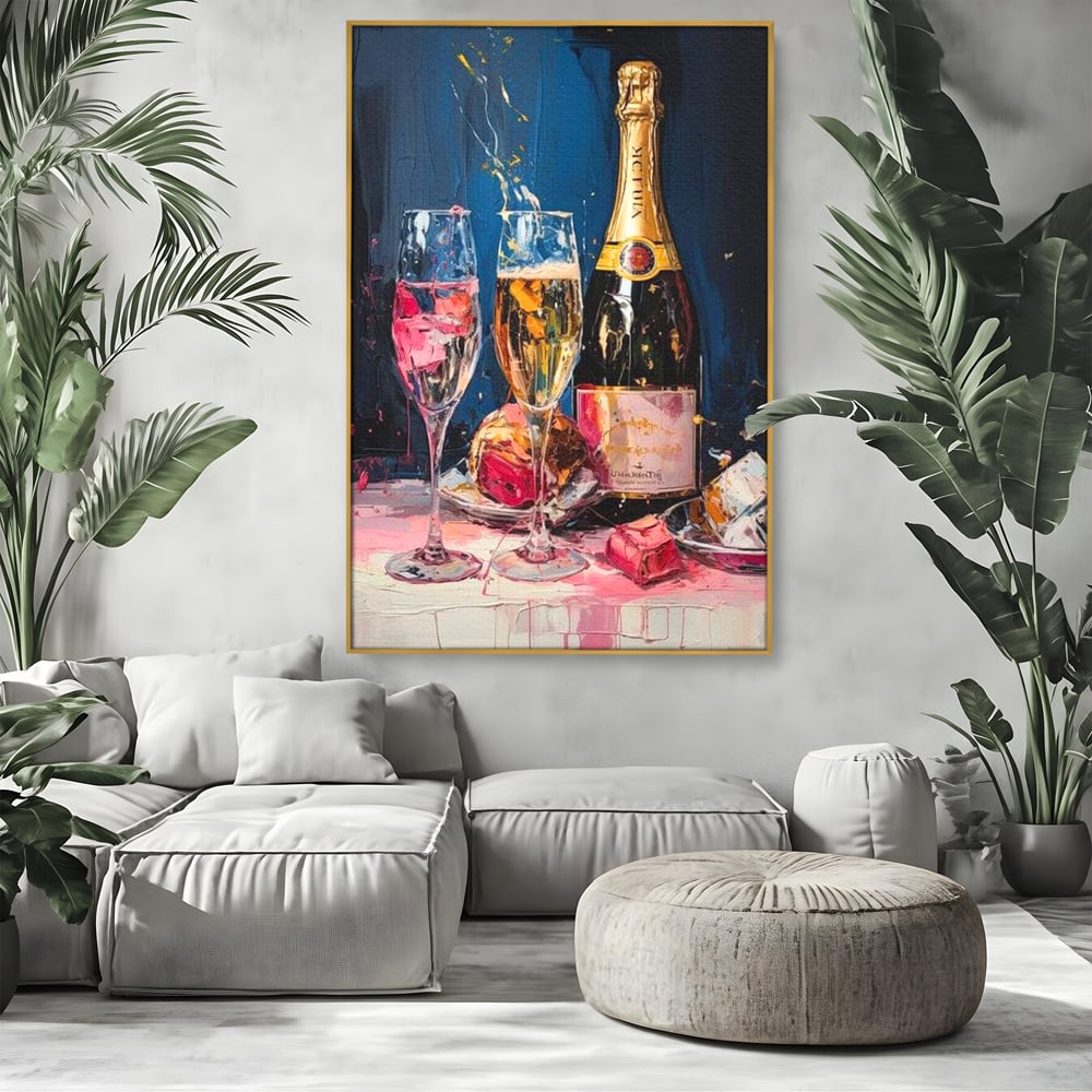 Leinwand Premium Canvas Wall Art, LuxCanva® N1046, Festlicher Moment, Champagner, Getränk, Glas, Gläser, Luxus, Eleganz, Party, Toast, Anlass, Kneipe, Lounge, Bar, Restaurant, Küche