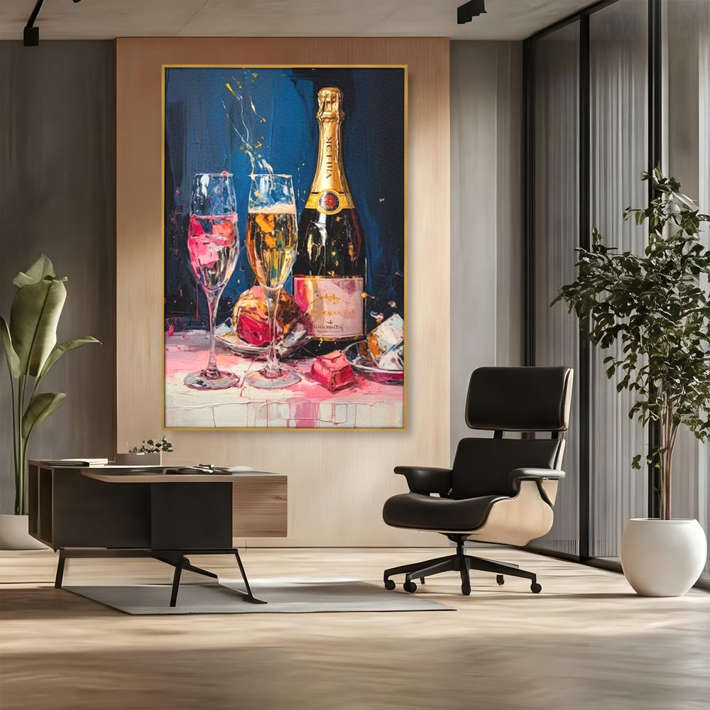 Leinwand Premium Canvas Wall Art, LuxCanva® N1046, Festlicher Moment, Champagner, Getränk, Glas, Gläser, Luxus, Eleganz, Party, Toast, Anlass, Kneipe, Lounge, Bar, Restaurant, Küche