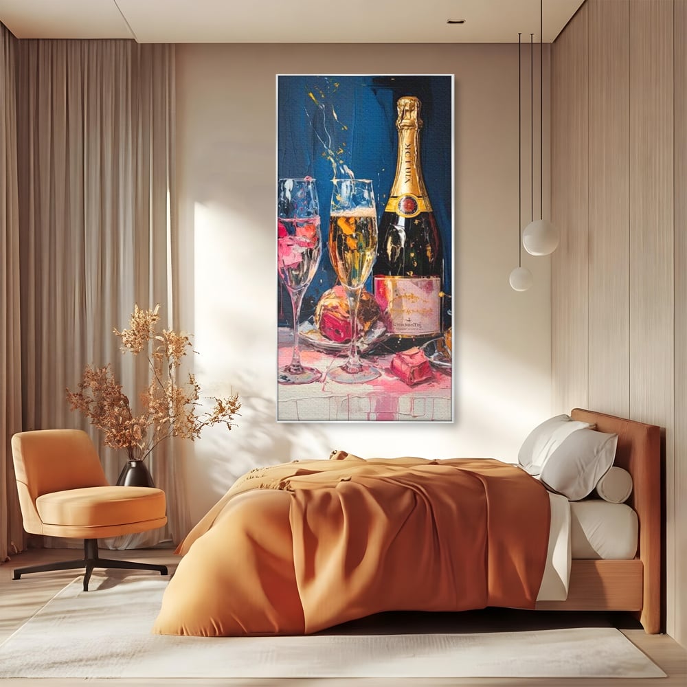 Leinwand Premium Canvas Wall Art, LuxCanva® N1046, Festlicher Moment, Champagner, Getränk, Glas, Gläser, Luxus, Eleganz, Party, Toast, Anlass, Kneipe, Lounge, Bar, Restaurant, Küche
