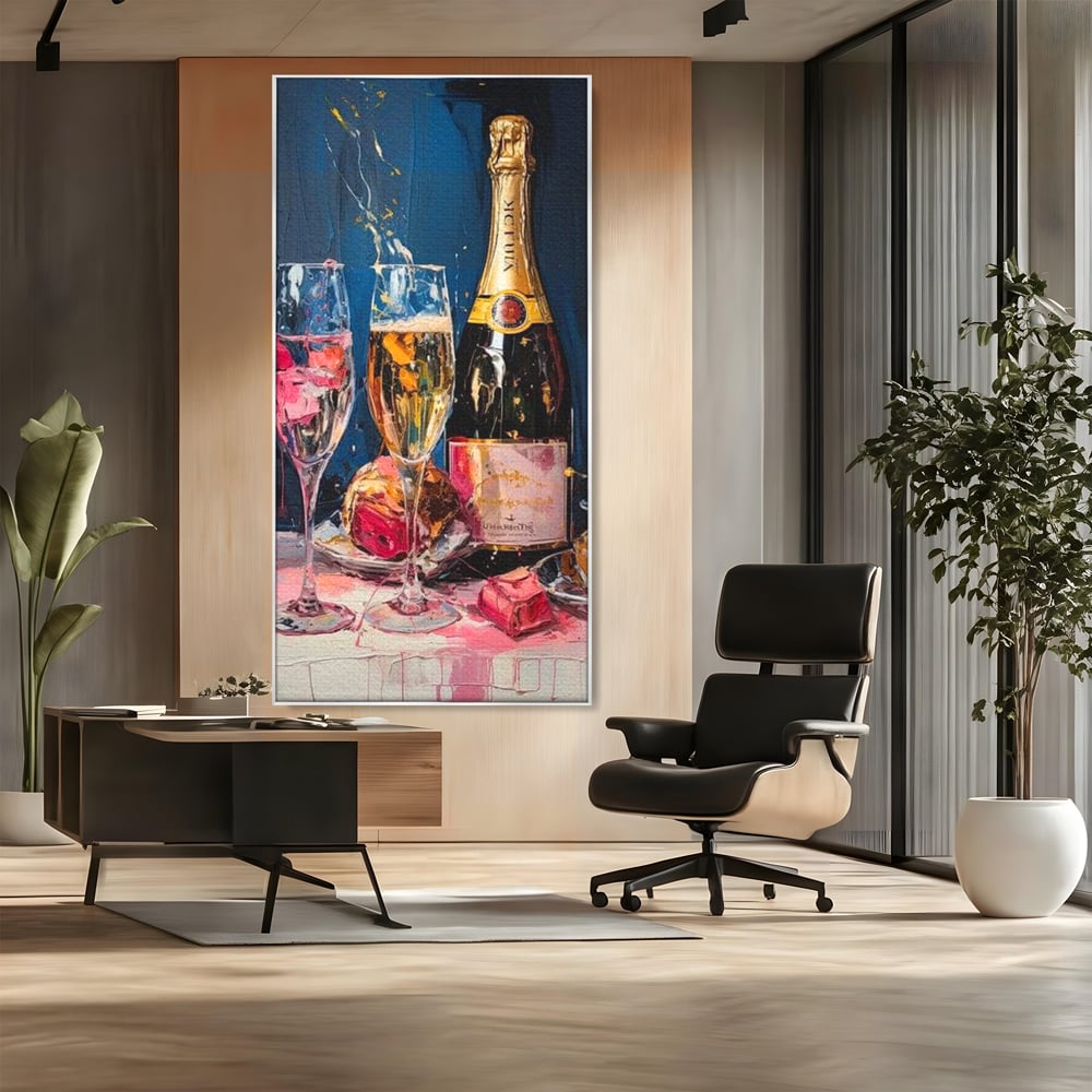 Leinwand Premium Canvas Wall Art, LuxCanva® N1046, Festlicher Moment, Champagner, Getränk, Glas, Gläser, Luxus, Eleganz, Party, Toast, Anlass, Kneipe, Lounge, Bar, Restaurant, Küche
