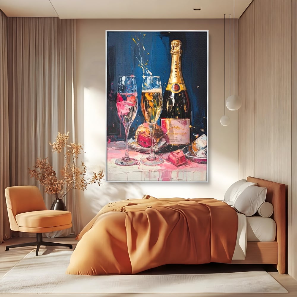 Leinwand Premium Canvas Wall Art, LuxCanva® N1046, Festlicher Moment, Champagner, Getränk, Glas, Gläser, Luxus, Eleganz, Party, Toast, Anlass, Kneipe, Lounge, Bar, Restaurant, Küche
