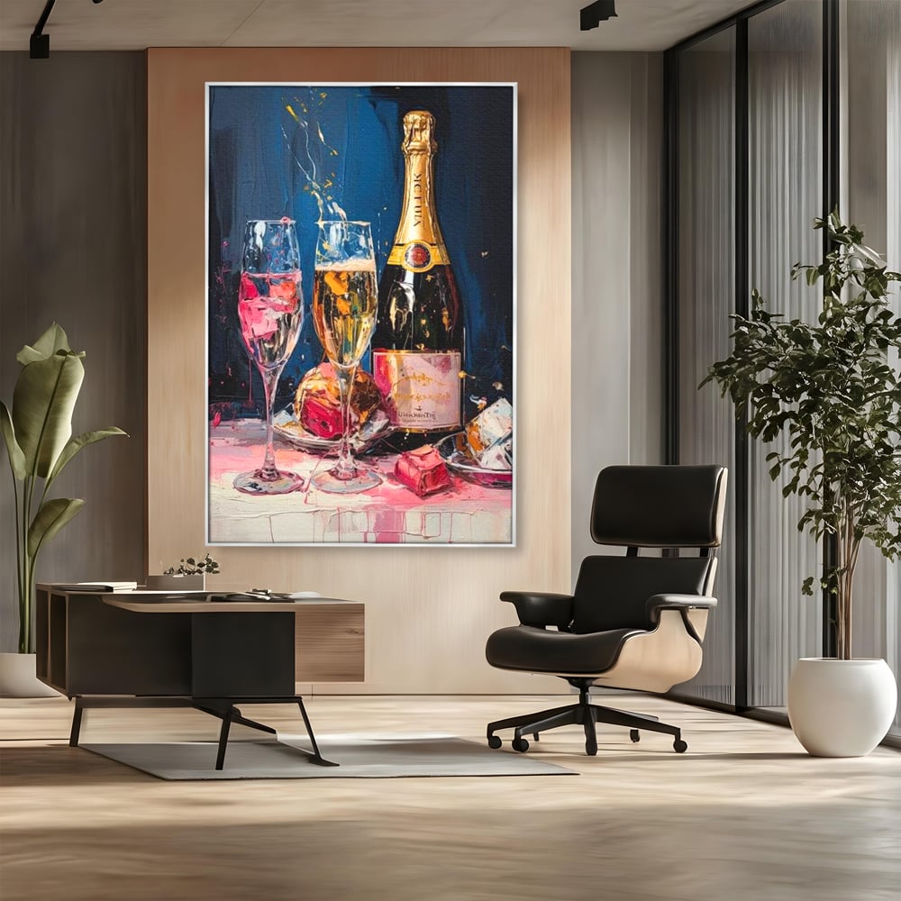 Leinwand Premium Canvas Wall Art, LuxCanva® N1046, Festlicher Moment, Champagner, Getränk, Glas, Gläser, Luxus, Eleganz, Party, Toast, Anlass, Kneipe, Lounge, Bar, Restaurant, Küche