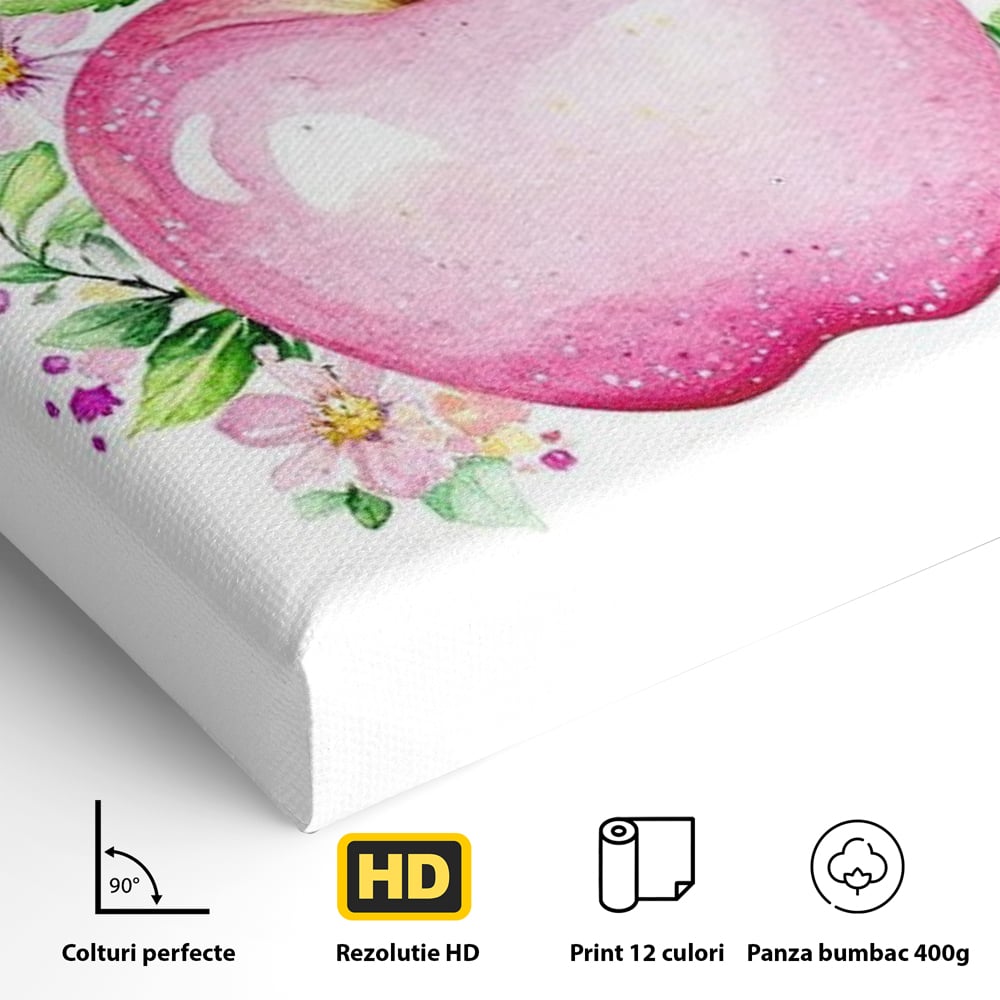 Leinwand Wandkunst Canvas Premium, LuxCanva® N1047, Verzauberter Apfel, Obst, Apfel, Rosa, Blumen, Natur, Frühling, Frühling, Blätter, Magie, Magisch, Schimmernd, Restaurant, Küche