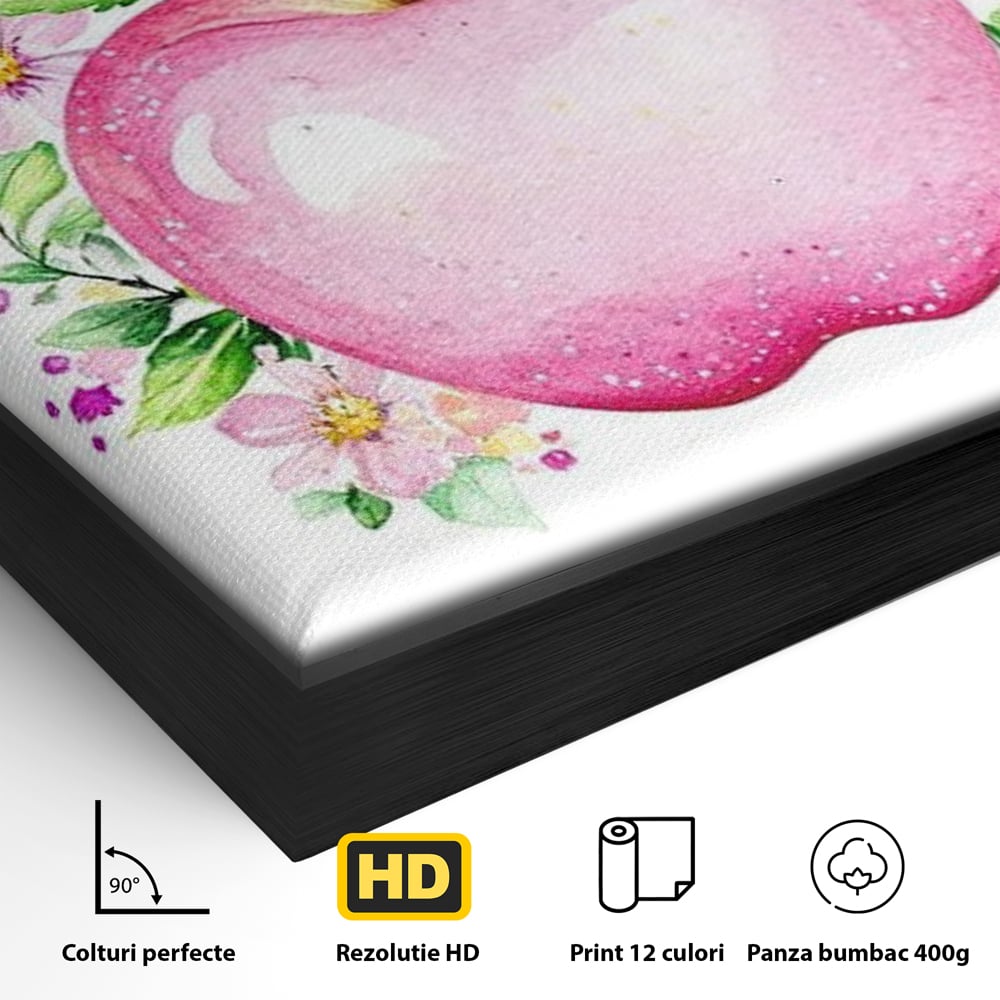 Leinwand Wandkunst Canvas Premium, LuxCanva® N1047, Verzauberter Apfel, Obst, Apfel, Rosa, Blumen, Natur, Frühling, Frühling, Blätter, Magie, Magisch, Schimmernd, Restaurant, Küche