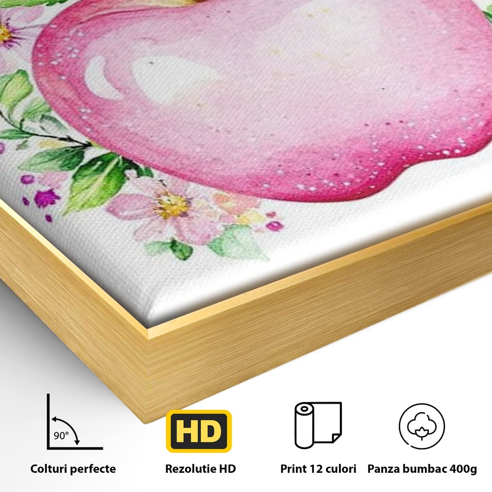 Leinwand Wandkunst Canvas Premium, LuxCanva® N1047, Verzauberter Apfel, Obst, Apfel, Rosa, Blumen, Natur, Frühling, Frühling, Blätter, Magie, Magisch, Schimmernd, Restaurant, Küche