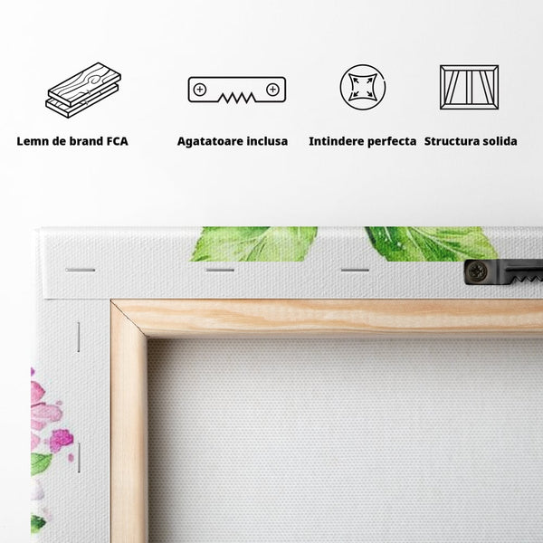 Leinwand Wandkunst Canvas Premium, LuxCanva® N1047, Verzauberter Apfel, Obst, Apfel, Rosa, Blumen, Natur, Frühling, Frühling, Blätter, Magie, Magisch, Schimmernd, Restaurant, Küche