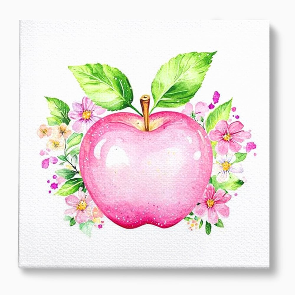 Leinwand Wandkunst Canvas Premium, LuxCanva® N1047, Verzauberter Apfel, Obst, Apfel, Rosa, Blumen, Natur, Frühling, Frühling, Blätter, Magie, Magisch, Schimmernd, Restaurant, Küche