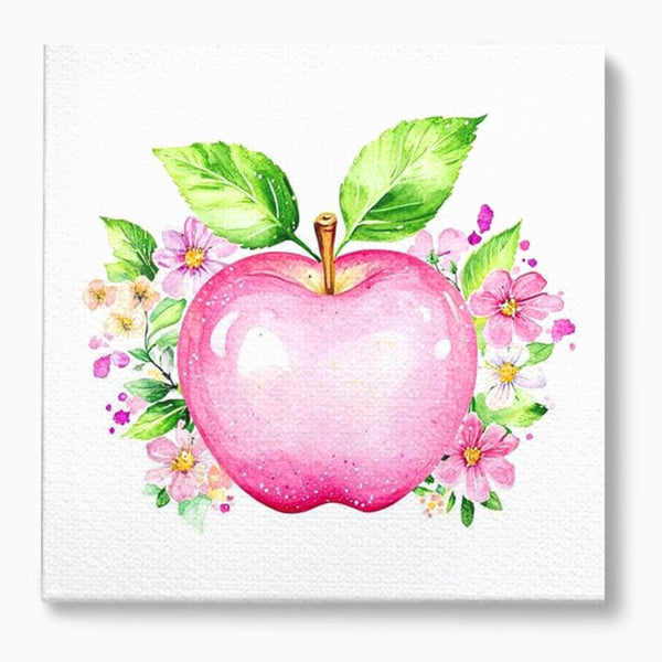 Leinwand Wandkunst Canvas Premium, LuxCanva® N1047, Verzauberter Apfel, Obst, Apfel, Rosa, Blumen, Natur, Frühling, Frühling, Blätter, Magie, Magisch, Schimmernd, Restaurant, Küche