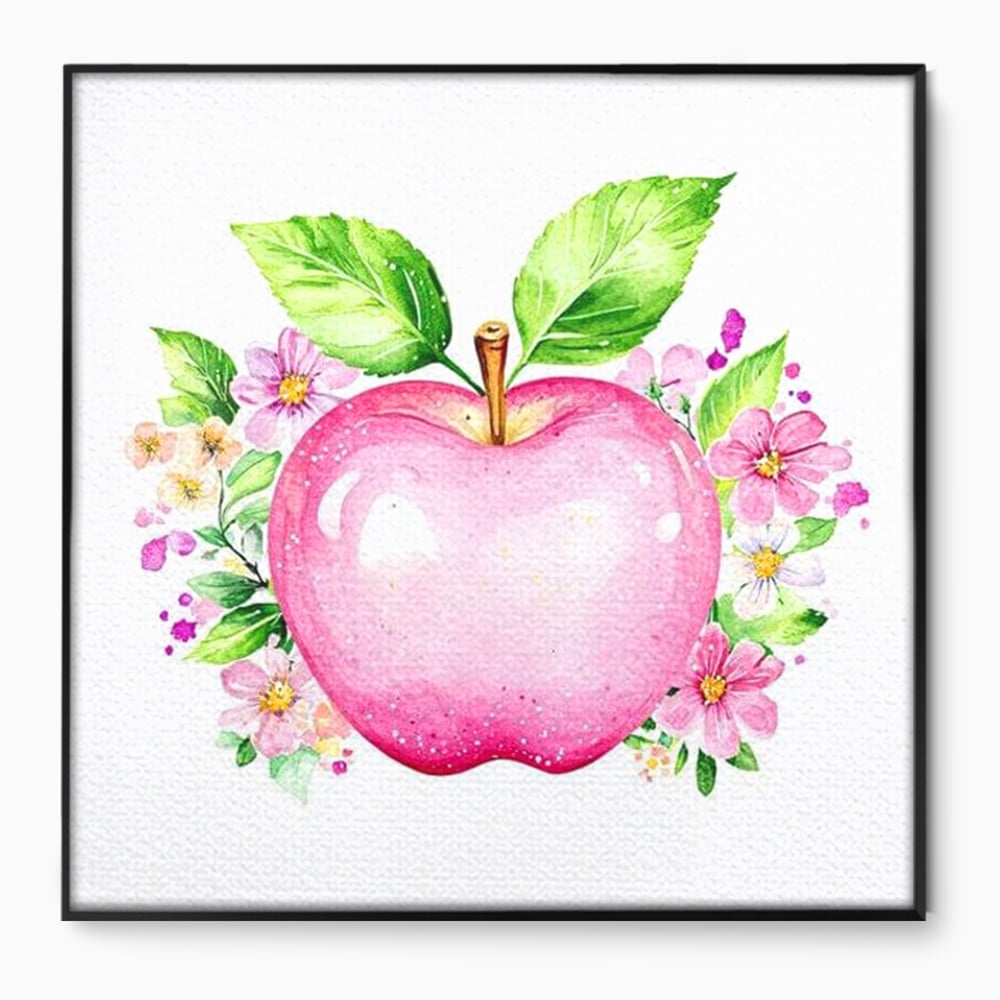 Leinwand Wandkunst Canvas Premium, LuxCanva® N1047, Verzauberter Apfel, Obst, Apfel, Rosa, Blumen, Natur, Frühling, Frühling, Blätter, Magie, Magisch, Schimmernd, Restaurant, Küche