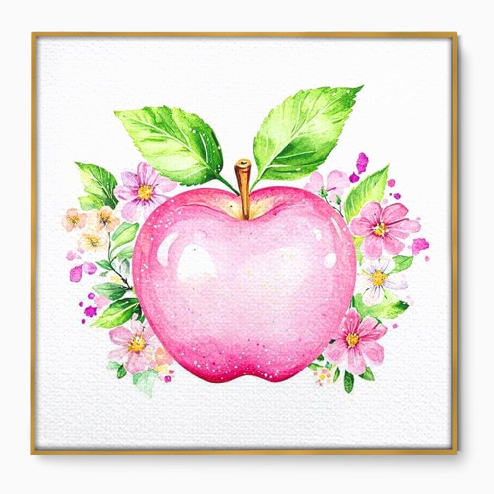 Leinwand Wandkunst Canvas Premium, LuxCanva® N1047, Verzauberter Apfel, Obst, Apfel, Rosa, Blumen, Natur, Frühling, Frühling, Blätter, Magie, Magisch, Schimmernd, Restaurant, Küche