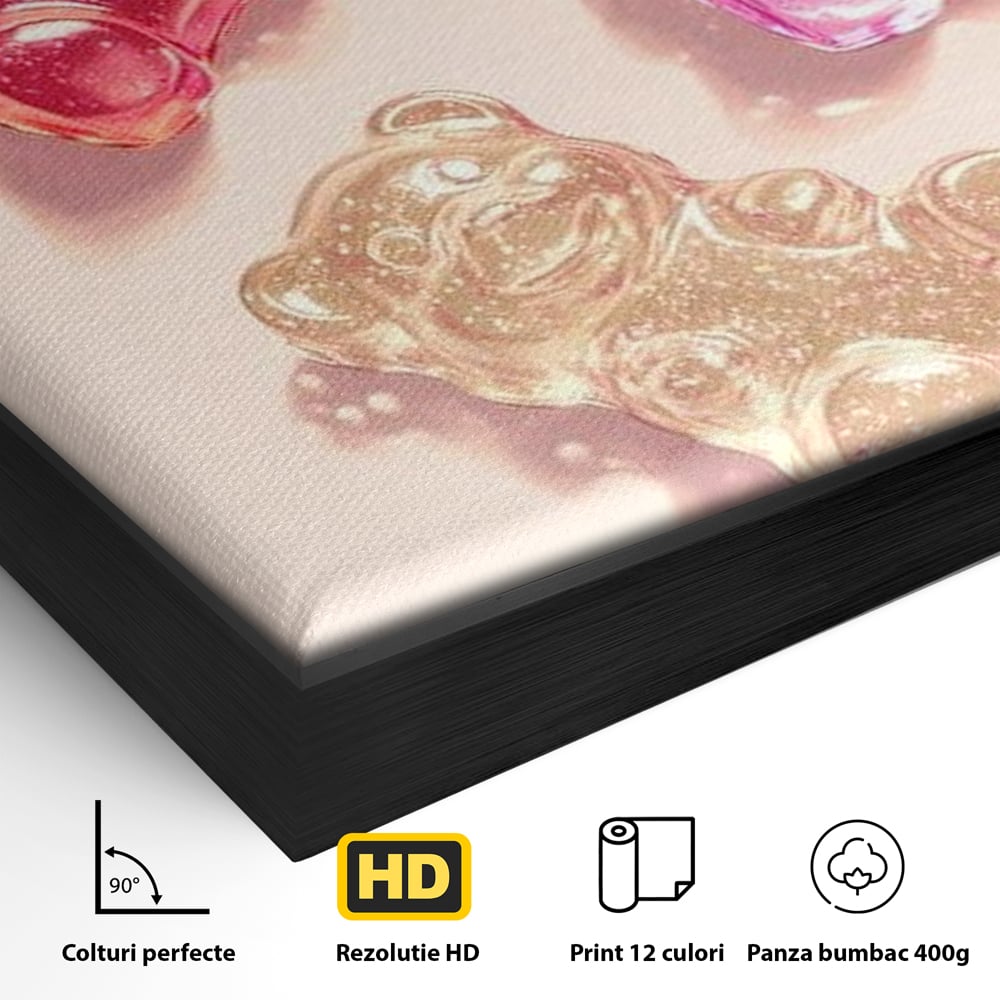 Tablou Canvas Premium, LuxCanva® N1048, Un Trio Dulce, Ursuleti, Jeleuri, Dulce, Copilarie, Desert, Stralucitor, Candy, Mini, Colorat, Camera Copil, Restaurant, Bucatarie