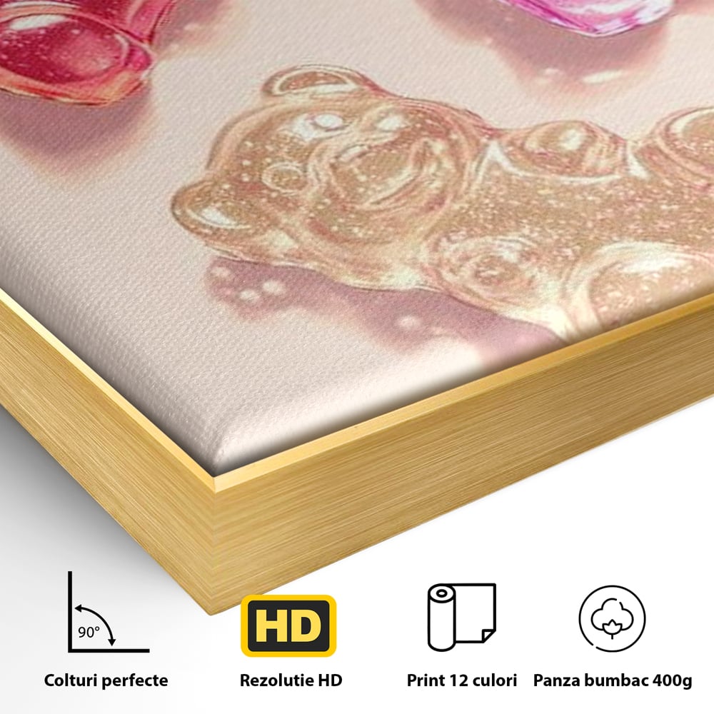 Tablou Canvas Premium, LuxCanva® N1048, Un Trio Dulce, Ursuleti, Jeleuri, Dulce, Copilarie, Desert, Stralucitor, Candy, Mini, Colorat, Camera Copil, Restaurant, Bucatarie