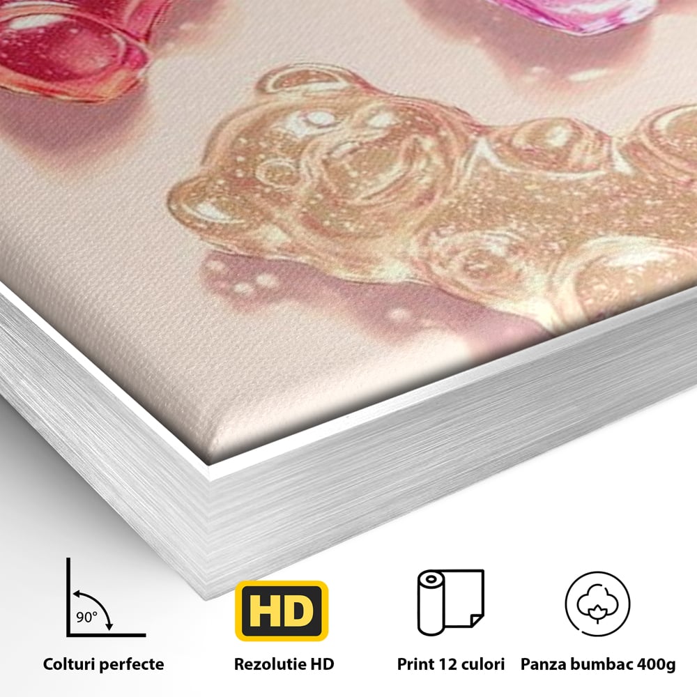 Tablou Canvas Premium, LuxCanva® N1048, Un Trio Dulce, Ursuleti, Jeleuri, Dulce, Copilarie, Desert, Stralucitor, Candy, Mini, Colorat, Camera Copil, Restaurant, Bucatarie