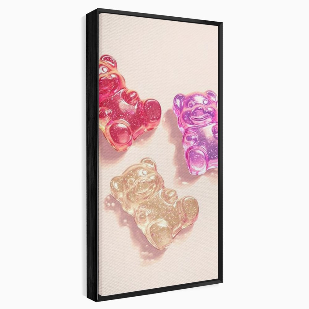 Tablou Canvas Premium, LuxCanva® N1048, Un Trio Dulce, Ursuleti, Jeleuri, Dulce, Copilarie, Desert, Stralucitor, Candy, Mini, Colorat, Camera Copil, Restaurant, Bucatarie