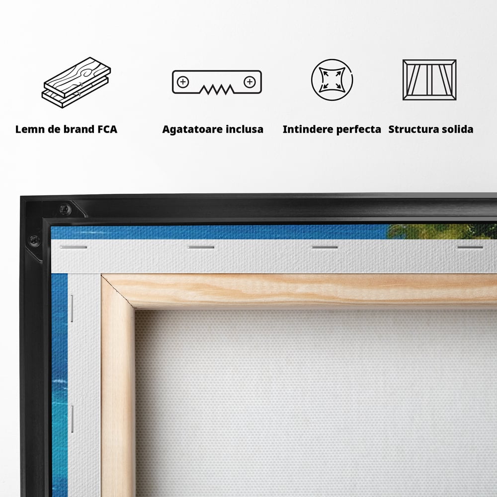 Tablou Canvas Premium, LuxCanva® N1049, Escapada cu Gust, Cafea, Frappe, Pahare, Frisca, Gheata, Latte, Vacanta, Rasfat, Priveliste, Ocean, Pub, Cafenea, Bar, Restaurant, Bucatarie