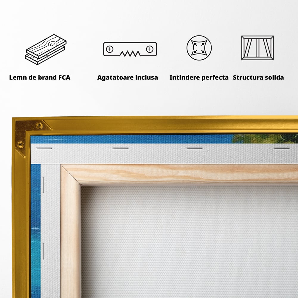 Tablou Canvas Premium, LuxCanva® N1049, Escapada cu Gust, Cafea, Frappe, Pahare, Frisca, Gheata, Latte, Vacanta, Rasfat, Priveliste, Ocean, Pub, Cafenea, Bar, Restaurant, Bucatarie