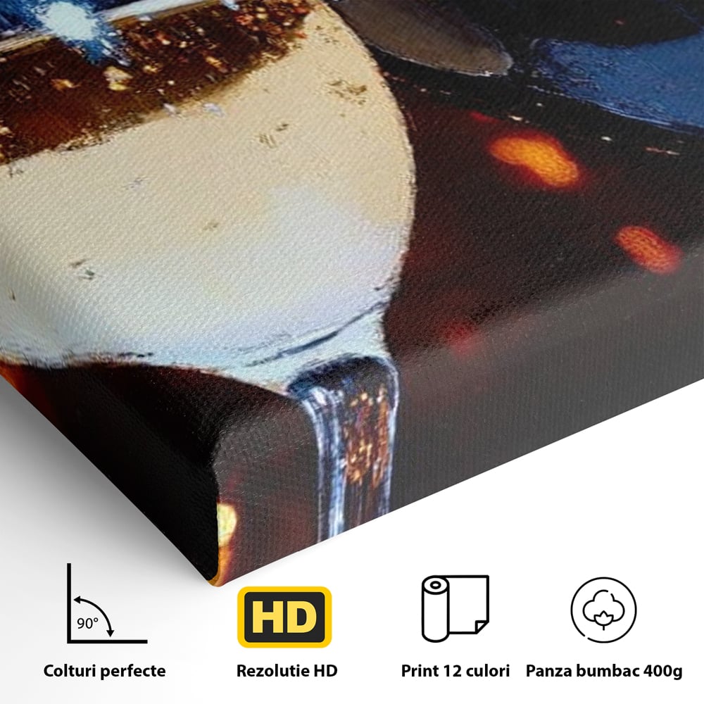 Tablou Canvas Premium, LuxCanva® N1053, Magia Serilor Tarzii, Vin, Bautura, Pahare, Noapte, Toast, Lumini, Romantic, Degustare, Reflexii, Pub, Lounge, Bar, Restaurant, Bucatarie