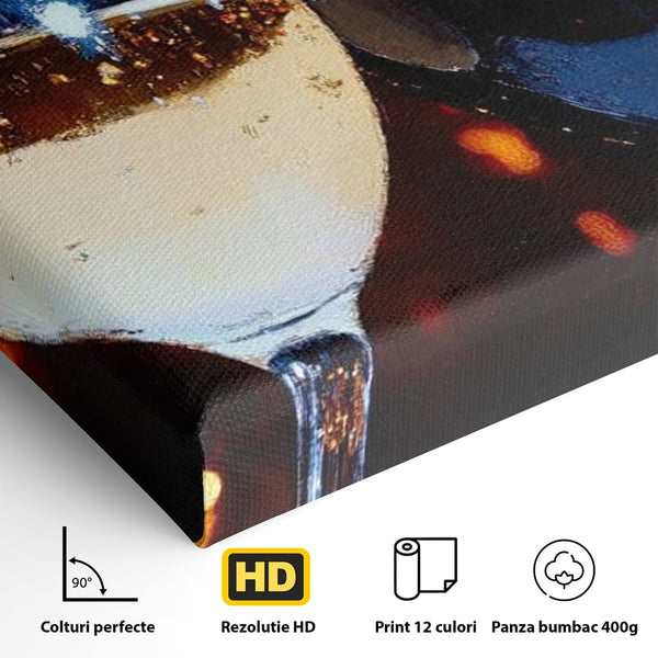 Tablou Canvas Premium, LuxCanva® N1053, Magia Serilor Tarzii, Vin, Bautura, Pahare, Noapte, Toast, Lumini, Romantic, Degustare, Reflexii, Pub, Lounge, Bar, Restaurant, Bucatarie
