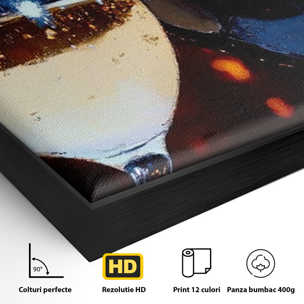 Tablou Canvas Premium, LuxCanva® N1053, Magia Serilor Tarzii, Vin, Bautura, Pahare, Noapte, Toast, Lumini, Romantic, Degustare, Reflexii, Pub, Lounge, Bar, Restaurant, Bucatarie