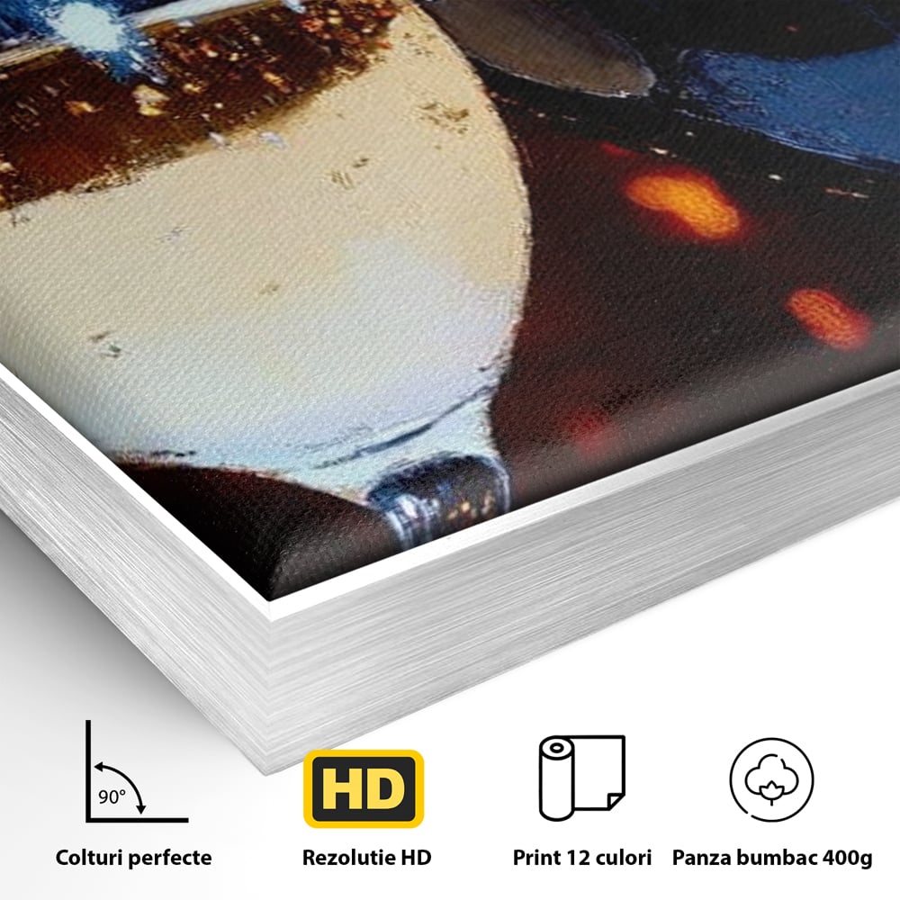Tablou Canvas Premium, LuxCanva® N1053, Magia Serilor Tarzii, Vin, Bautura, Pahare, Noapte, Toast, Lumini, Romantic, Degustare, Reflexii, Pub, Lounge, Bar, Restaurant, Bucatarie