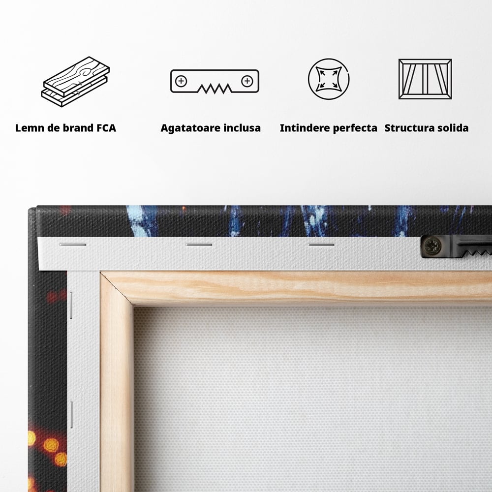 Tablou Canvas Premium, LuxCanva® N1053, Magia Serilor Tarzii, Vin, Bautura, Pahare, Noapte, Toast, Lumini, Romantic, Degustare, Reflexii, Pub, Lounge, Bar, Restaurant, Bucatarie