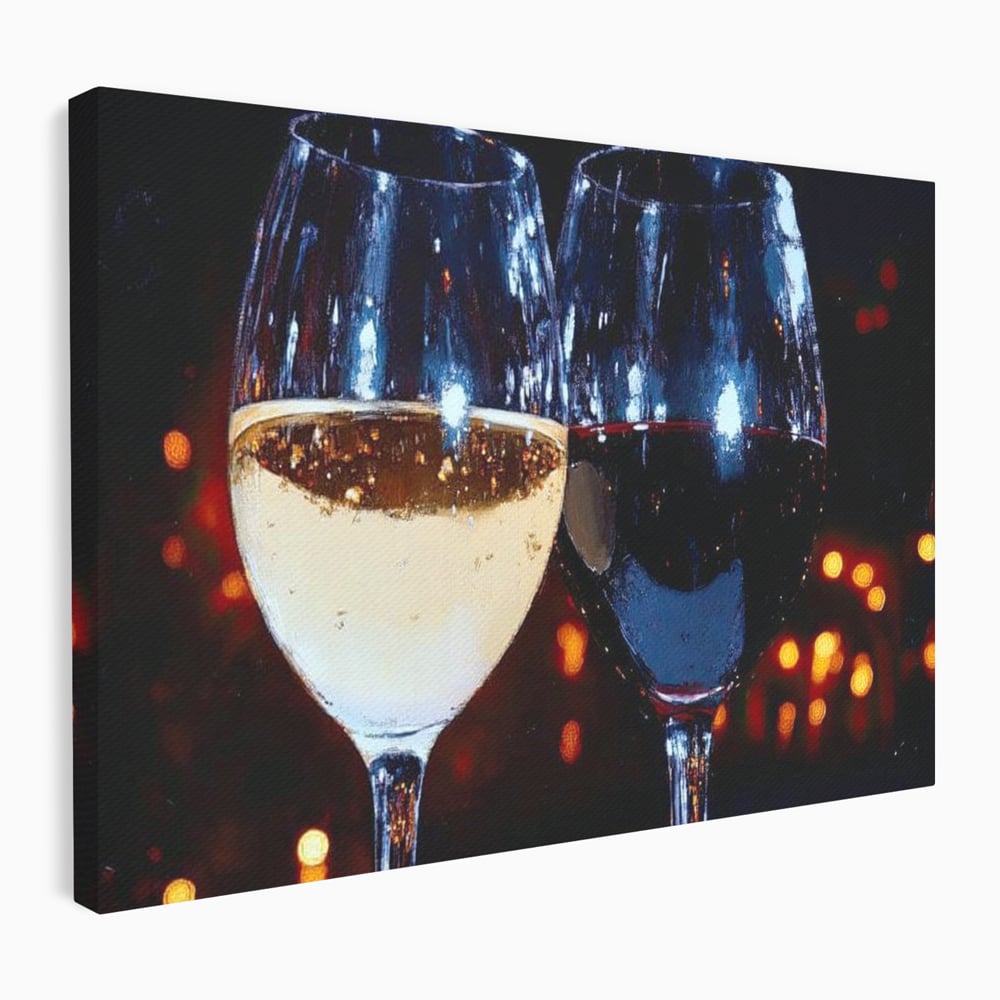 Tablou Canvas Premium, LuxCanva® N1053, Magia Serilor Tarzii, Vin, Bautura, Pahare, Noapte, Toast, Lumini, Romantic, Degustare, Reflexii, Pub, Lounge, Bar, Restaurant, Bucatarie