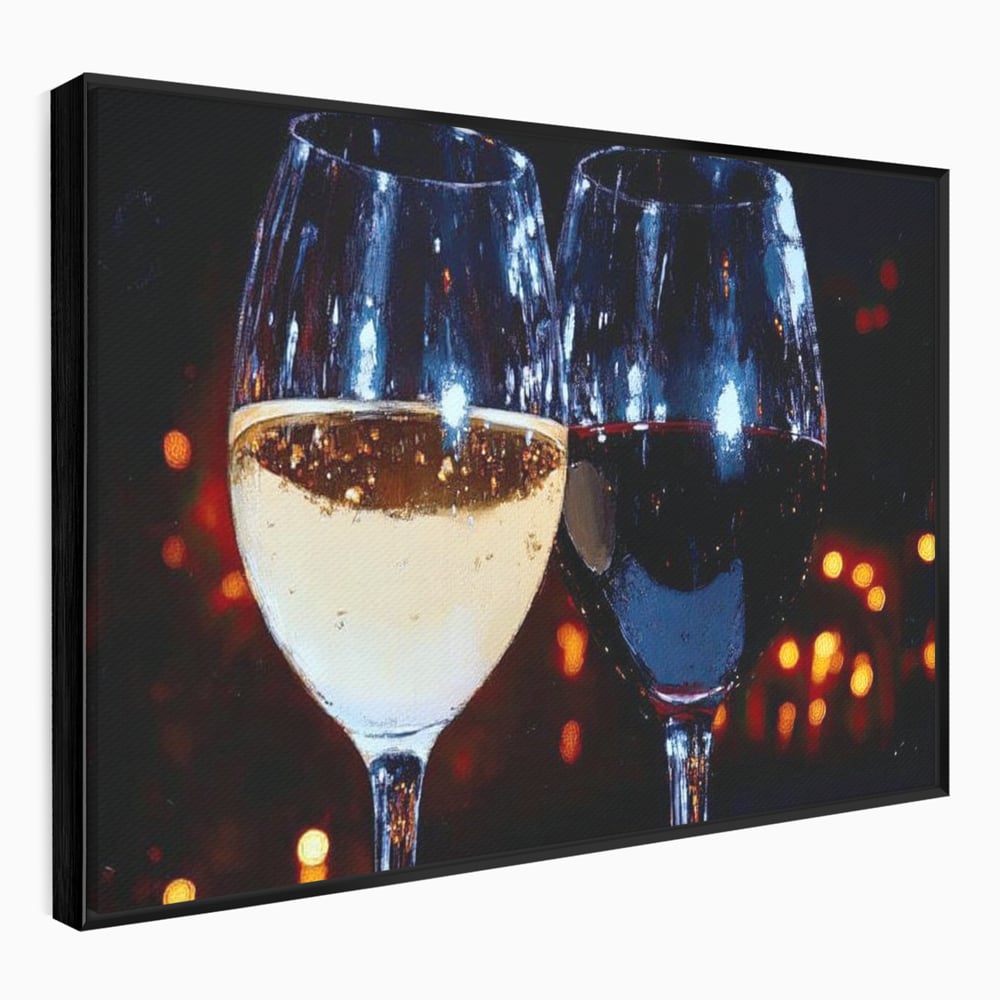 Tablou Canvas Premium, LuxCanva® N1053, Magia Serilor Tarzii, Vin, Bautura, Pahare, Noapte, Toast, Lumini, Romantic, Degustare, Reflexii, Pub, Lounge, Bar, Restaurant, Bucatarie
