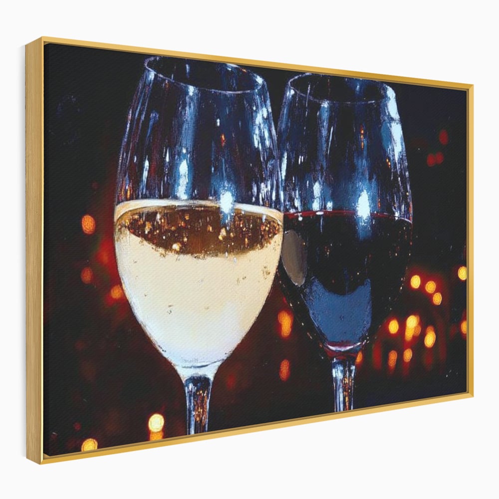 Tablou Canvas Premium, LuxCanva® N1053, Magia Serilor Tarzii, Vin, Bautura, Pahare, Noapte, Toast, Lumini, Romantic, Degustare, Reflexii, Pub, Lounge, Bar, Restaurant, Bucatarie