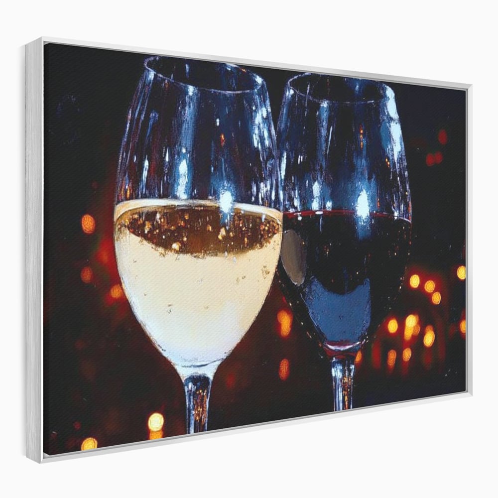 Tablou Canvas Premium, LuxCanva® N1053, Magia Serilor Tarzii, Vin, Bautura, Pahare, Noapte, Toast, Lumini, Romantic, Degustare, Reflexii, Pub, Lounge, Bar, Restaurant, Bucatarie