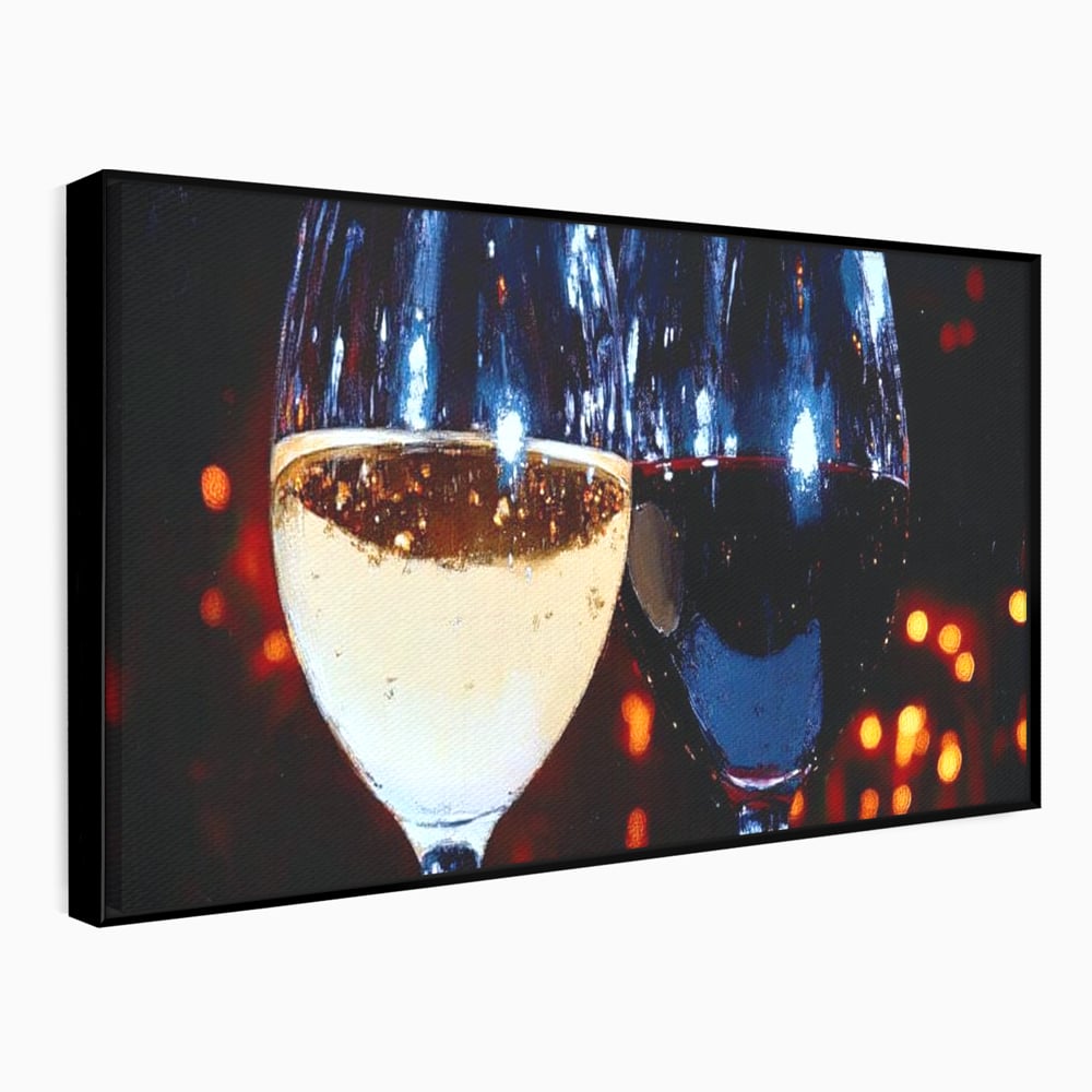 Tablou Canvas Premium, LuxCanva® N1053, Magia Serilor Tarzii, Vin, Bautura, Pahare, Noapte, Toast, Lumini, Romantic, Degustare, Reflexii, Pub, Lounge, Bar, Restaurant, Bucatarie