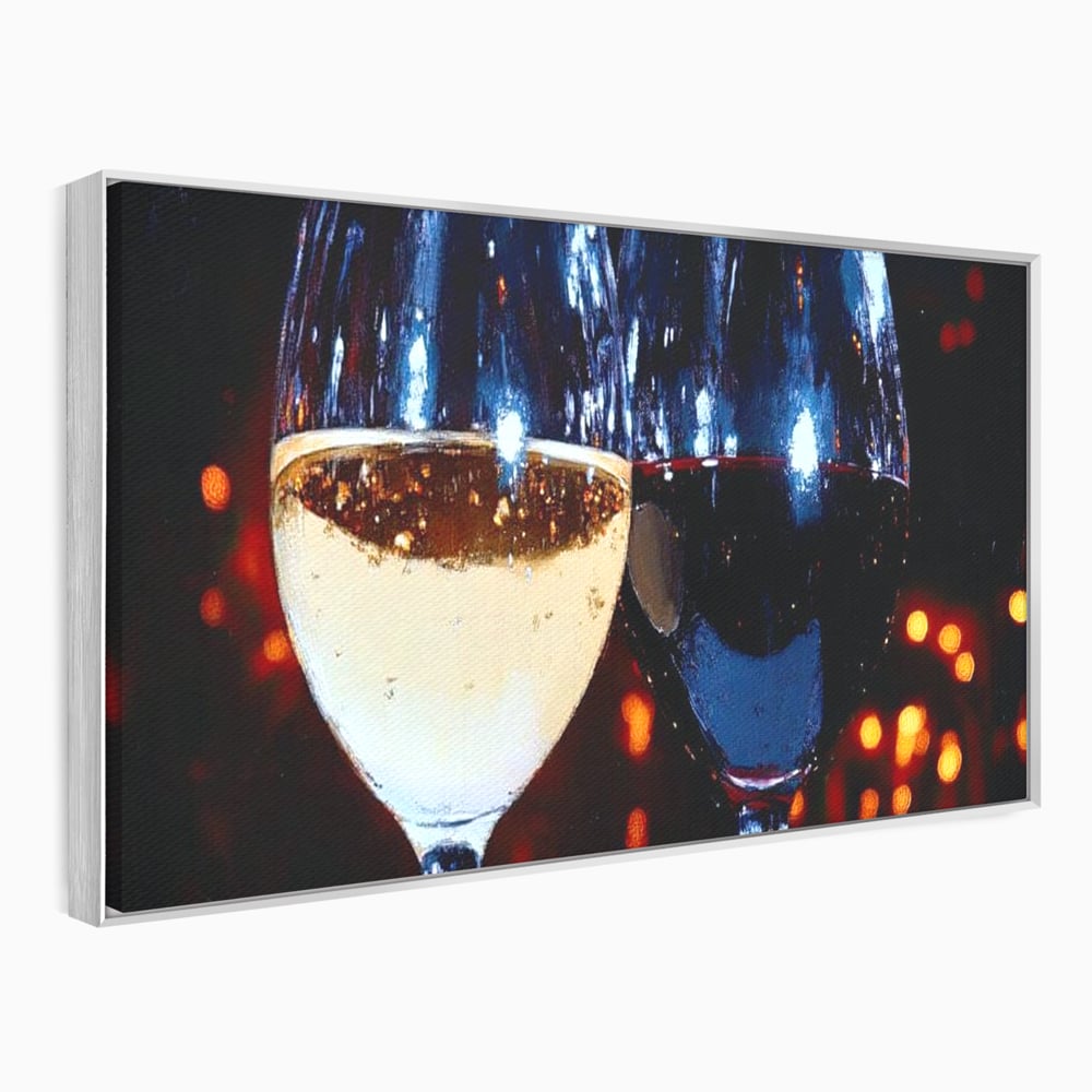 Tablou Canvas Premium, LuxCanva® N1053, Magia Serilor Tarzii, Vin, Bautura, Pahare, Noapte, Toast, Lumini, Romantic, Degustare, Reflexii, Pub, Lounge, Bar, Restaurant, Bucatarie