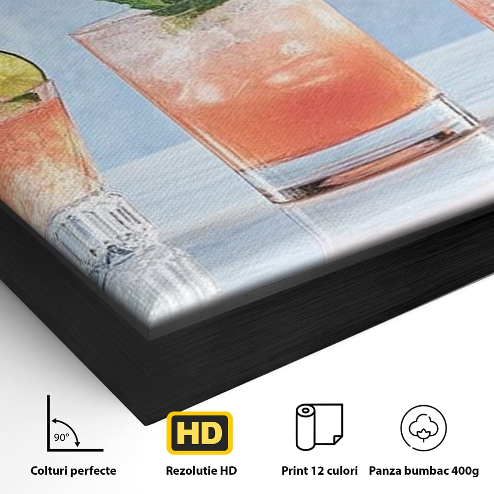 Tablou Canvas Premium, LuxCanva® N1054, Parada Cocktailurilor, Pahare, Bautura, Cocktail, Tropical, Vara, Racoritor, Petrecere, Fresh, Vacanta, Pub, Lounge, Bar, Restaurant, Bucatarie